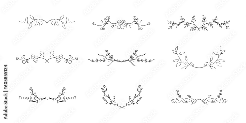 Set of floral hand drawn ornament
