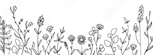 Minimalist banner with floral hand drawn frame