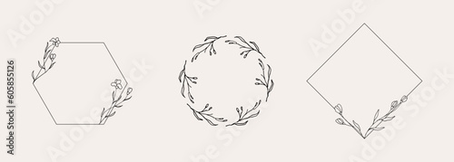 Set of various flower frame hand drawn