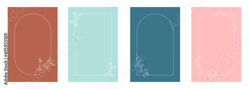 Set of minimalist floral frame