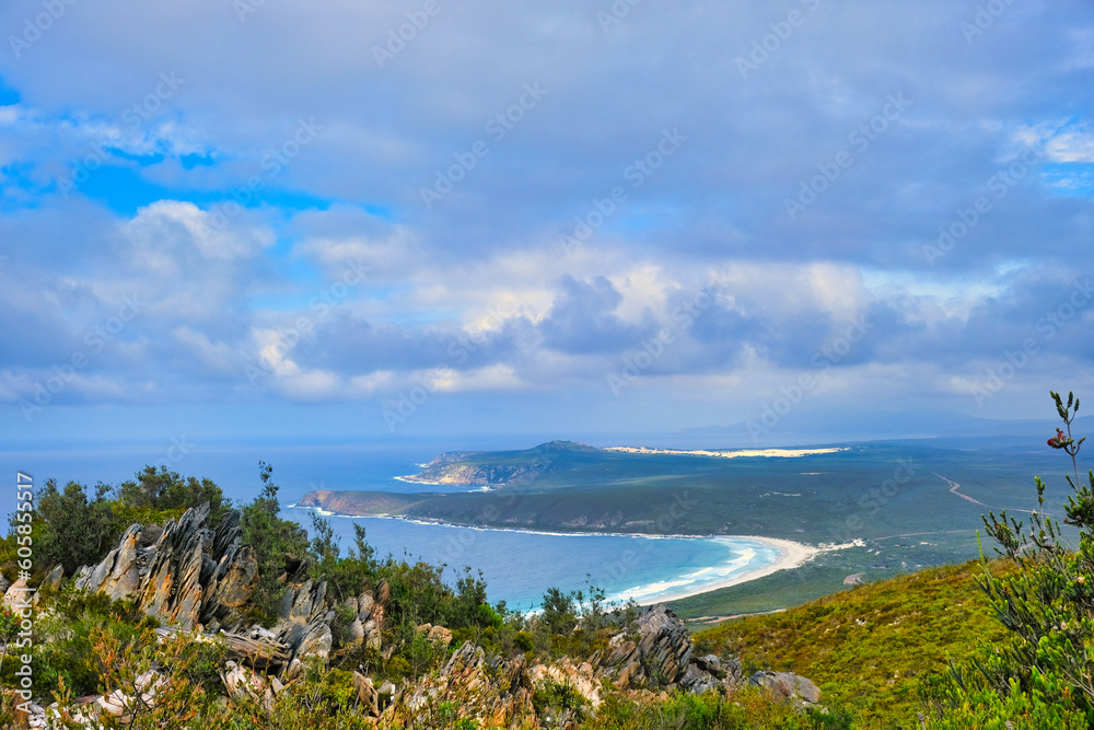 Panoramic view from the top of Mount Barren over the coast of Fitzgerald River National Park, south coast of Western Australia. White clouds, sweeping bay and a long road
Panoramic view from the top of Mount Barren over the coast of Fitzgerald River National Park, south coast of Western Australia. White clouds, sweeping bay and a long road