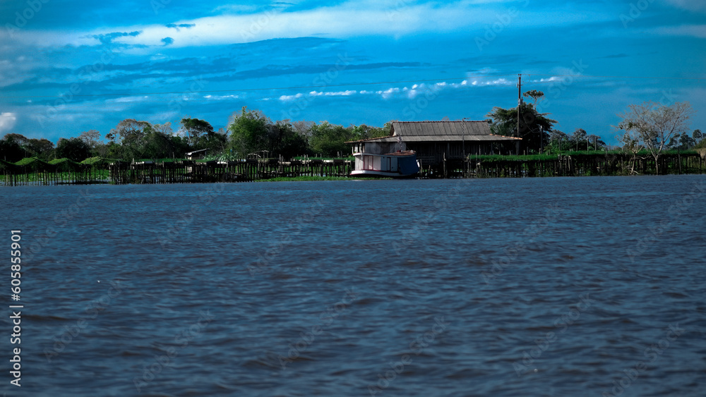 Fototapeta premium river, boat, nature, sky, amazon