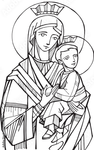 Hand drawn illustration of Our Lady of Perpetual Help.
