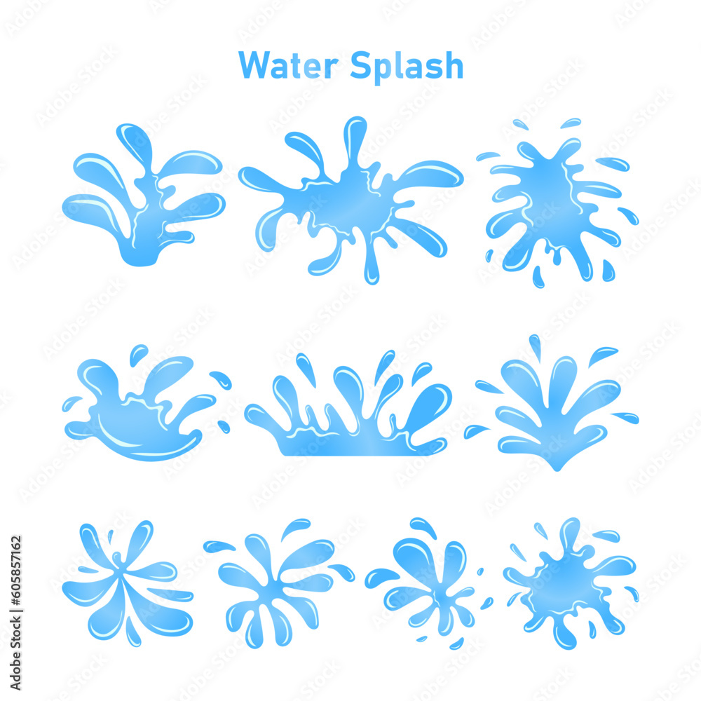 Fototapeta premium Set of abstract flat blue water splash collection