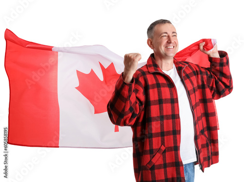 Mature man with flag of Can...
