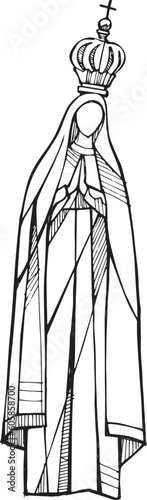 Hand drawn illustration of the Virgin of Fatima.