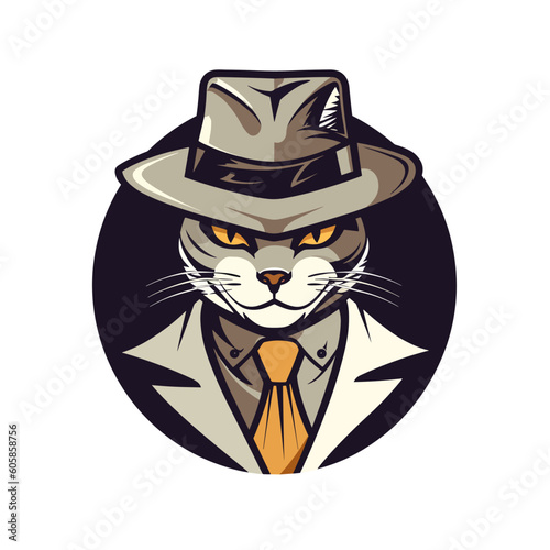 Gangster minimalist color cat vector illustration::
