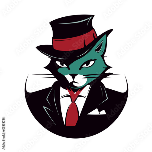 Gangster minimalist color cat vector illustration::
