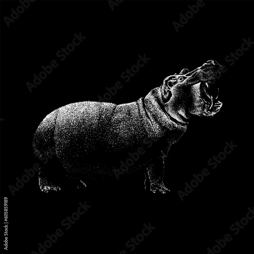 Hippopotamus gorgops hand drawing vector isolated on black background.
