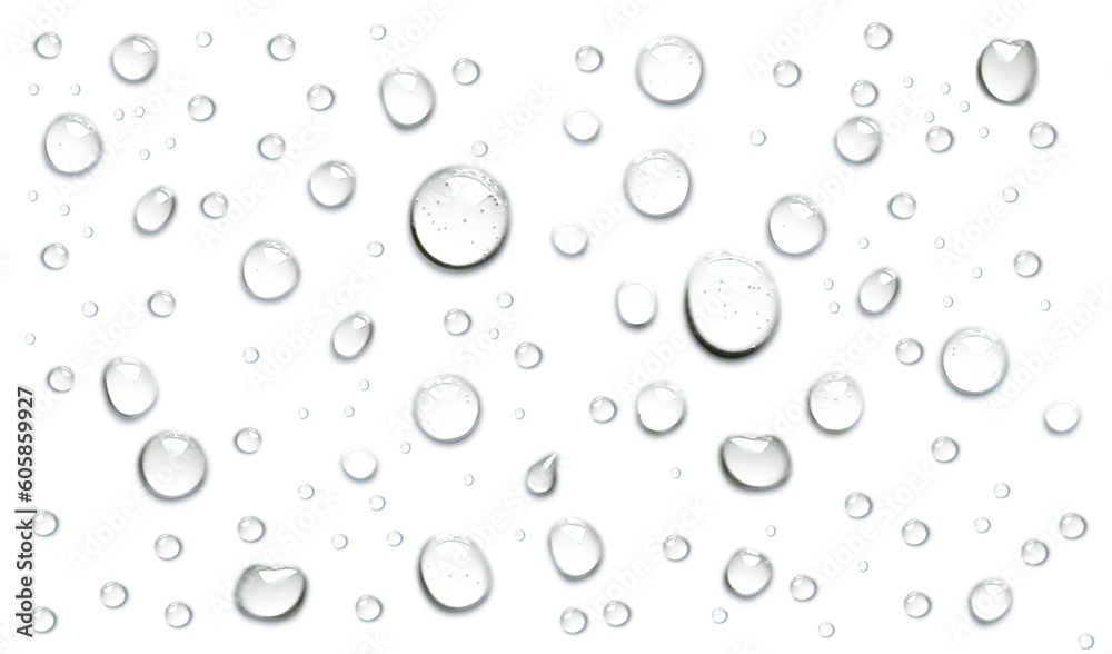 Pure clear water drops realistic or realistic drops on an isolated transparent background. Png transparency - obrazy, fototapety, plakaty 