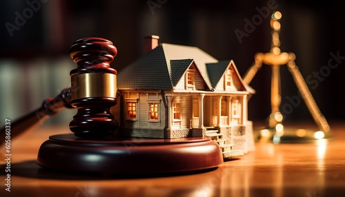 AI generated: Estate Law Concept - Judge Gavel and House Key on Wooden Background