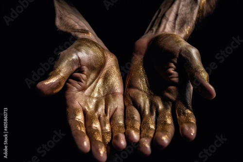 golden hands of the worker generated by AI