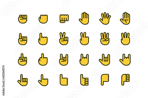 Vector icon set of hands and fingers of various shapes
