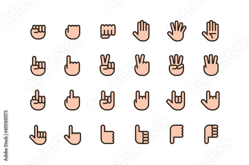 Vector icon set of hands and fingers of various shapes