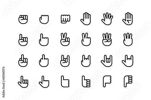 Vector icon set of hands and fingers of various shapes