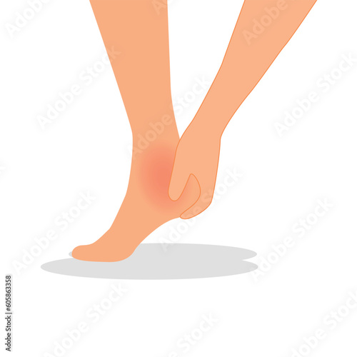 Man hands holding his painful ankle having foot injury after exercising