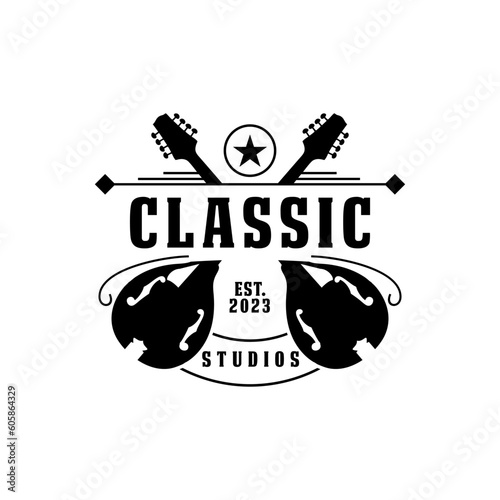 Logo badge for music with a mandolin as an illustration