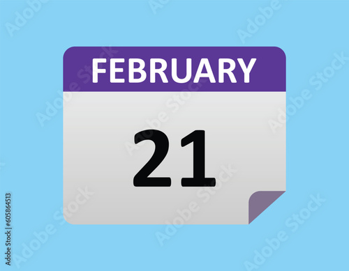 21th February calendar icon. Calendar template for the days of February. vector illustrator.