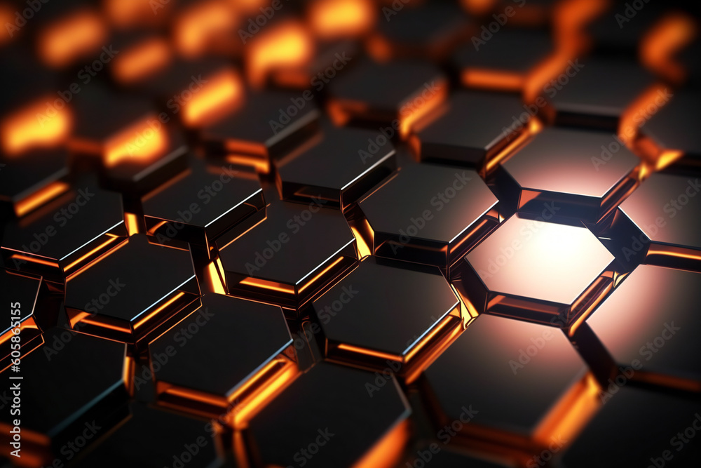 Black and orange hexagons on a Dark background Generative AI Black and orange hexagons on a Dark background Generative AI