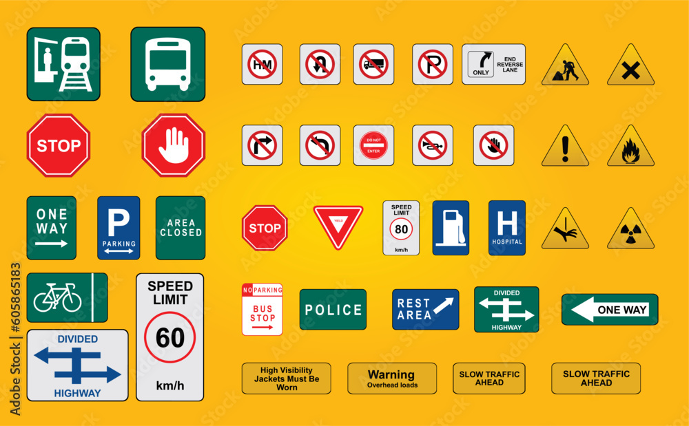 Warning signs, construction health, safety sign used in industrial