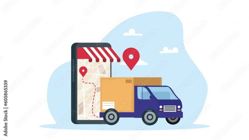 truck delivery service with smartphone animation truck delivery service with smartphone animation