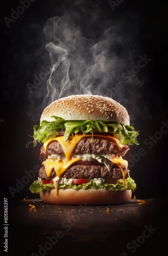 Generous hamburger food photography created with generative ai technology
