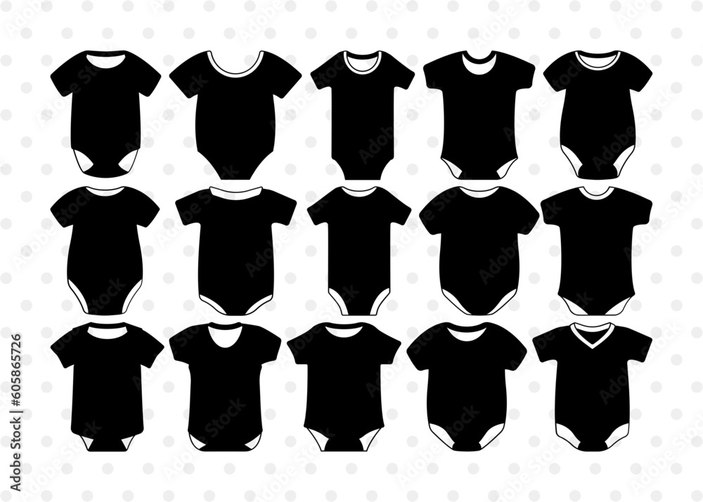 Baby Bodysuit SVG, Romper Suit Silhouette, Infant Onesie Svg, Baby