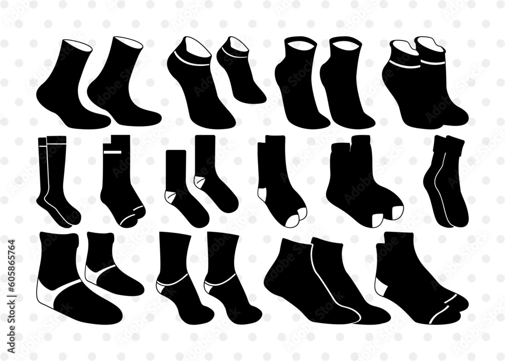 Sock SVG, Sock Silhouette, Ankle Socks Svg, Crew Sock Svg, Half Socks Svg, Warm Feet Svg, Sock