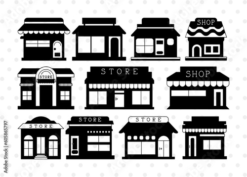 Fototapeta Naklejka Na Ścianę i Meble -  Shop SVG, Shop Silhouette, Super Shop Svg, Market Svg, Store Svg, Buildings Shop Svg, Small Shop Svg, Shop Bundle