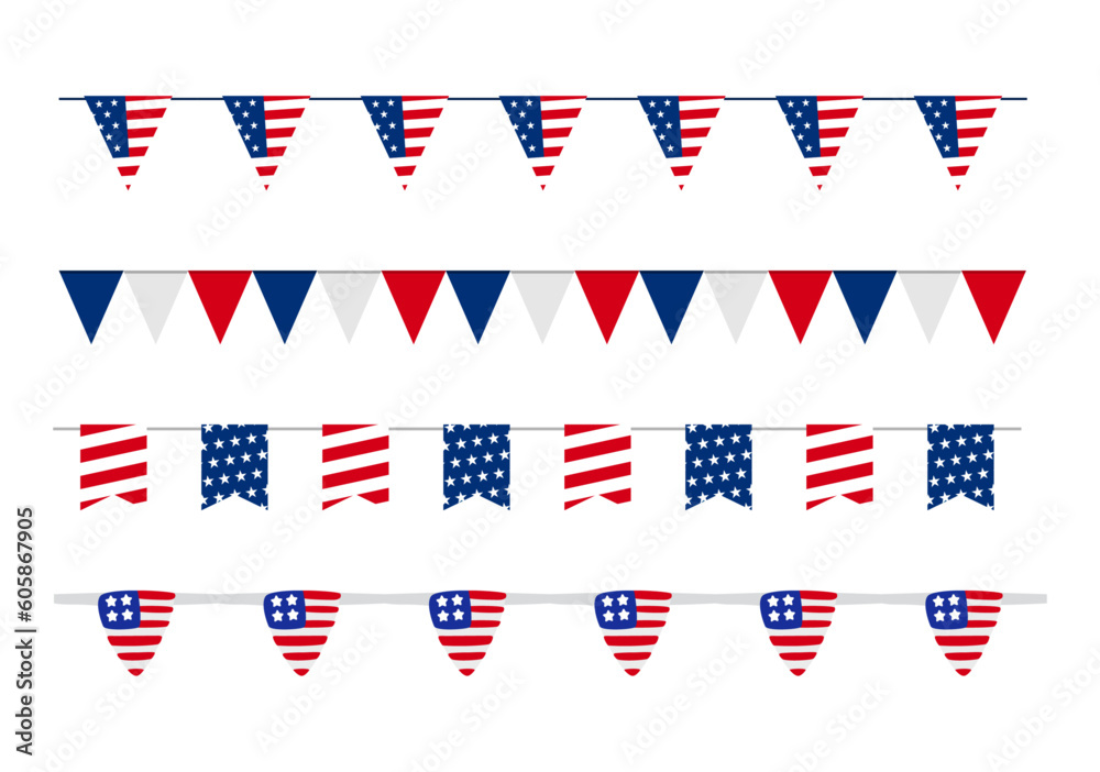 American bunting brush element for USA event celebration. Vector illustration. 
