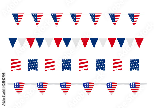 American bunting brush element for USA event celebration. Vector illustration. 
