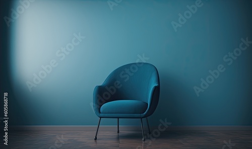 Comfortable arm chair with blank wall. Generative ai illustration