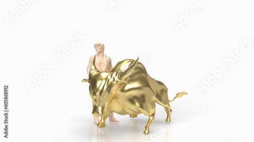 The business man and gold bull on white background 3d rendering