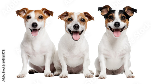 a cute Jack Russell puppy group Portrait, happy, smiling and fun, Pet-themed, photorealistic illustrations in a PNG, cutout, and isolated. Generative AI © Purple Penguin GFX