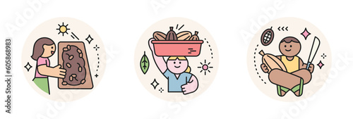 World Chocolate Day. Cute characters and sweet chocolate. cacao bean, farm, farmer.