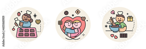 World Chocolate Day. Cute characters and sweet chocolate. Chef making chocolate. heart couple.