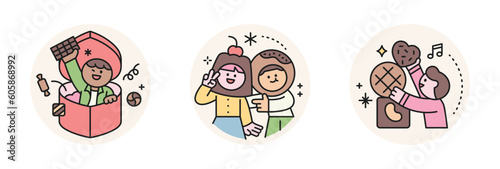 World Chocolate Day. Cute characters and sweet chocolate. gift box, couple photo, cookies