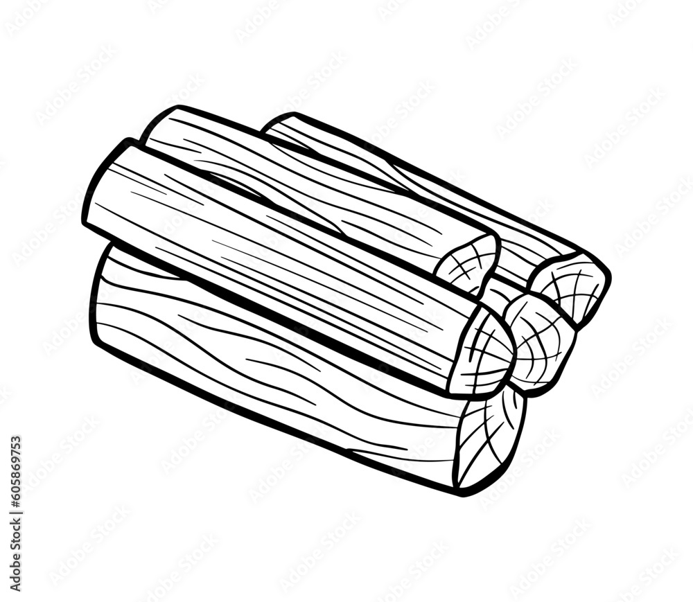 Stack of nature firewood. Line monochrome black sketch. Vector icon Stack of nature firewood. Line monochrome black sketch. Vector icon