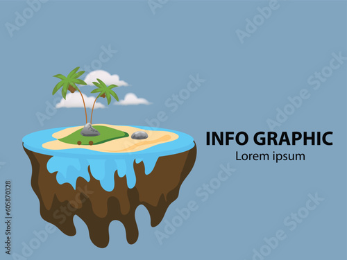 Tropical island in the ocean sea. Exotic natural landscape. Summer vacation. Vector illustration