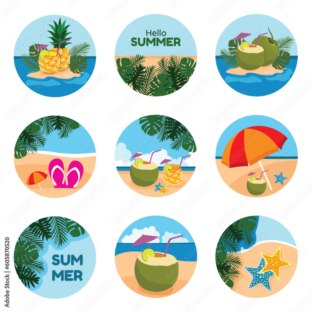 summer theme sticker vector illustration design