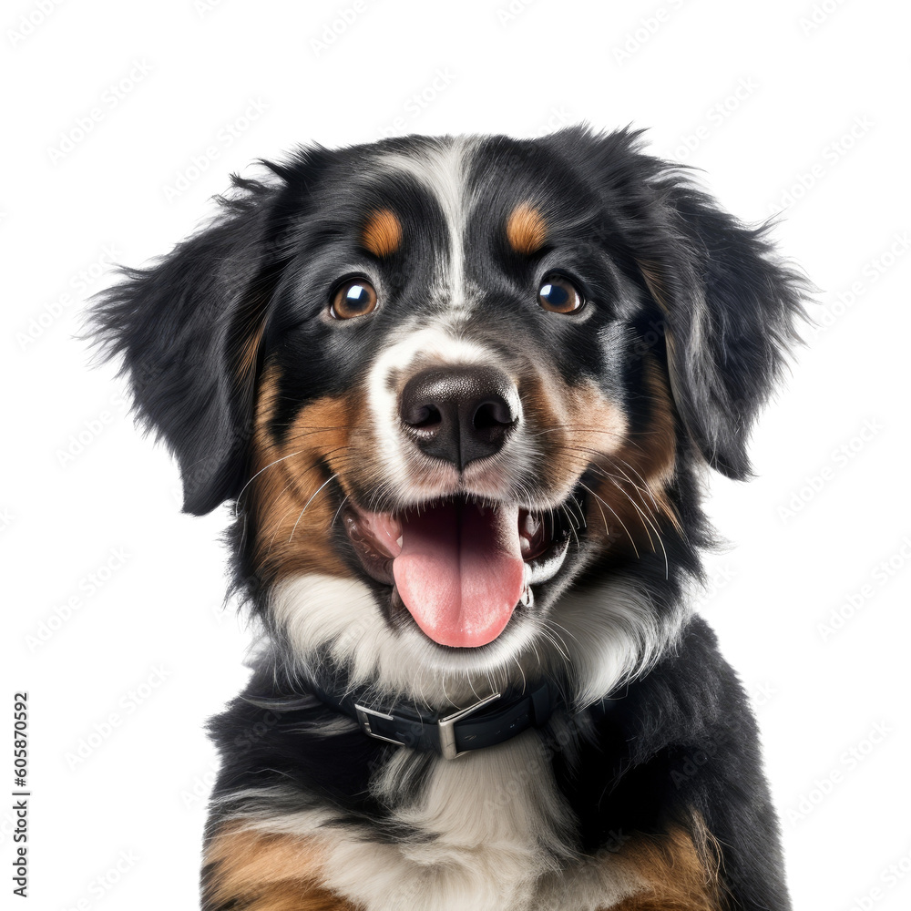 a Bernese Mountain Dog puppy, happy, smiling and healthy, Pet-themed, photorealistic illustrations in a PNG, cutout, and isolated. Generative AI a Bernese Mountain Dog puppy, happy, smiling and healthy, Pet-themed, photorealistic illustrations in a PNG, cutout, and isolated. Generative AI