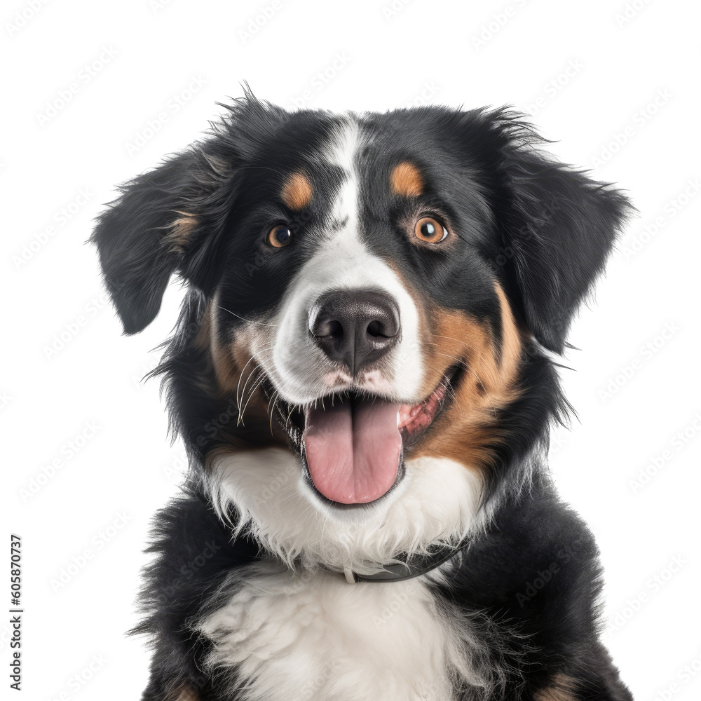 a Bernese Mountain Dog puppy, happy, smiling and healthy, Pet-themed, photorealistic illustrations in a PNG, cutout, and isolated. Generative AI