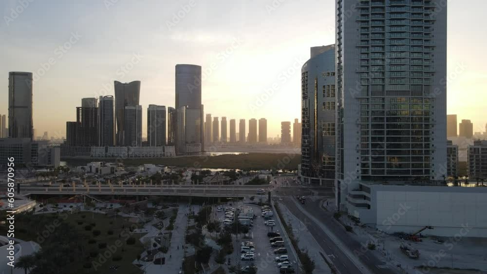 Aerial view of sunset in Abu Dhabi, UAE Aerial view of sunset in Abu Dhabi, UAE