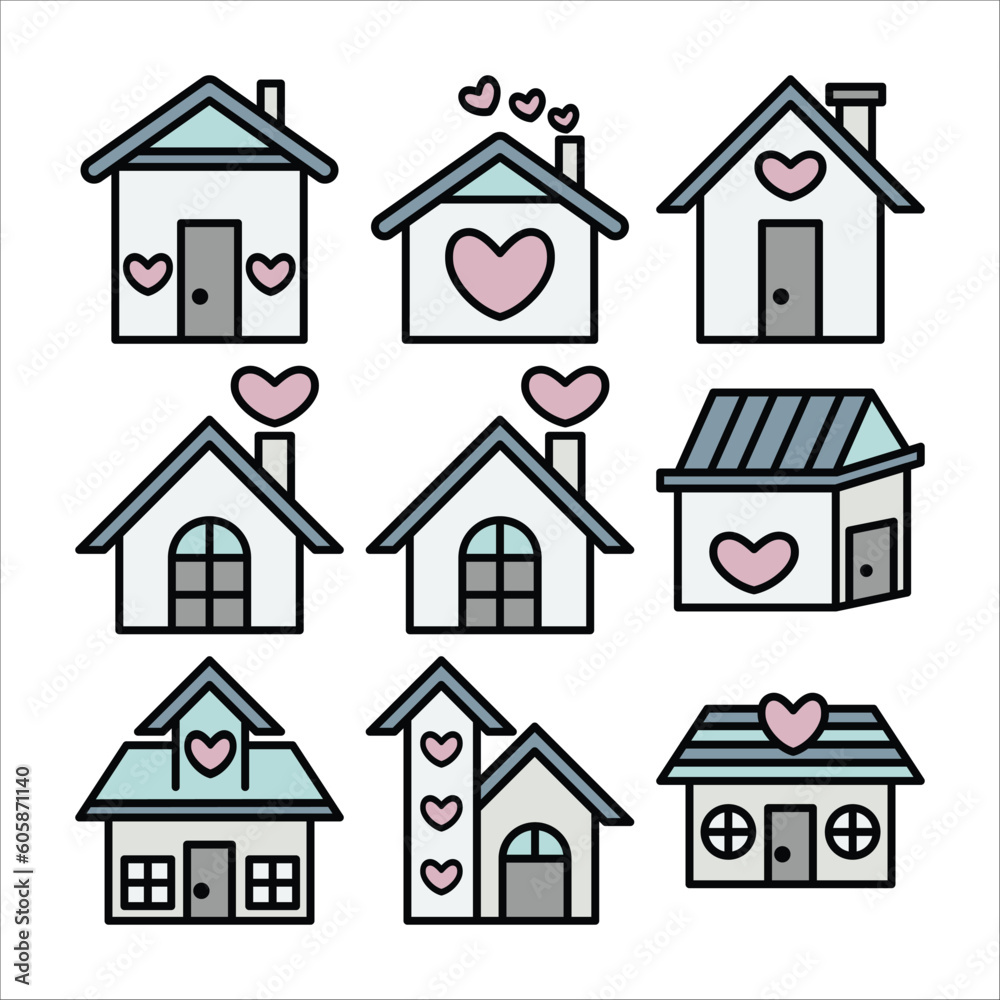 Fototapeta premium Set of house line art vector