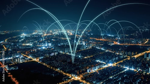 smart Connected city skyline. Futuristic network concept, city Technology..