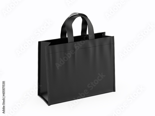 Blank Reusable Canvas tote Cloth Shopping bag mockup of fabric with handle. Template of black and white cotton eco bag. 3d illustration.