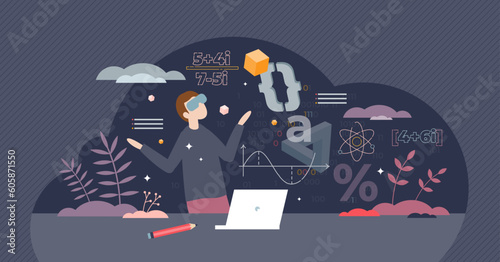 VR in education as virtual reality usage for learning tiny person concept. Visual experience with smart headset device for children vector illustration. Study in school with modern digital innovations
