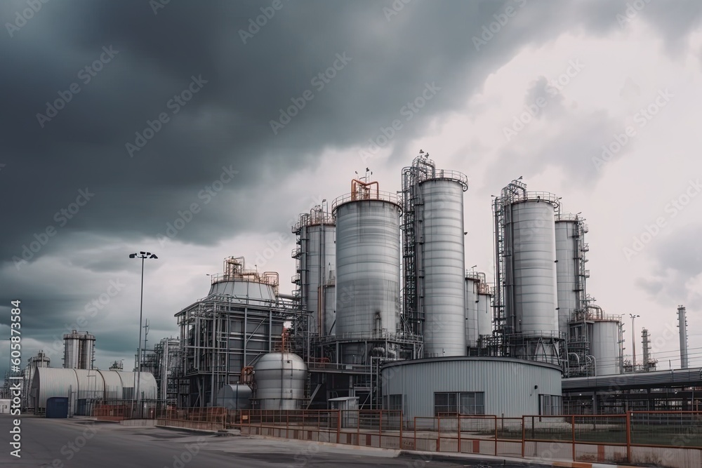 modern petrochemical plant with reactors and converters under heavy sky with copyspace modern petrochemical plant with reactors and converters under heavy sky with copyspace