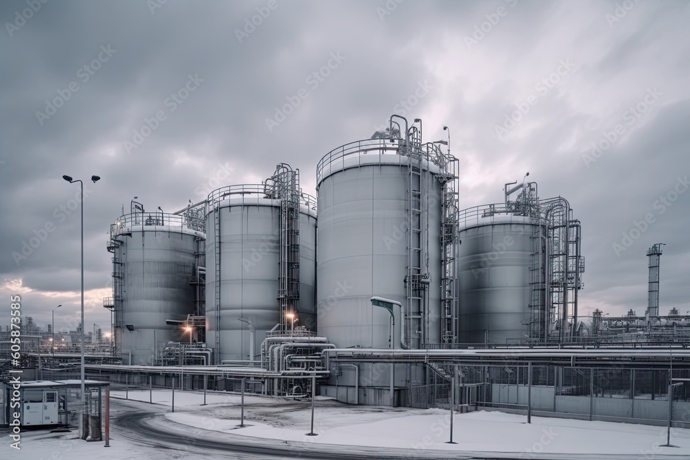 modern petrochemical plant with reactors and converters under heavy sky with copyspace modern petrochemical plant with reactors and converters under heavy sky with copyspace