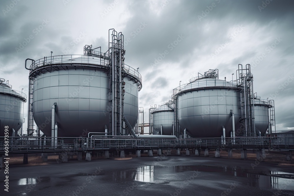 modern petrochemical plant with reactors and converters under heavy sky with copyspace modern petrochemical plant with reactors and converters under heavy sky with copyspace